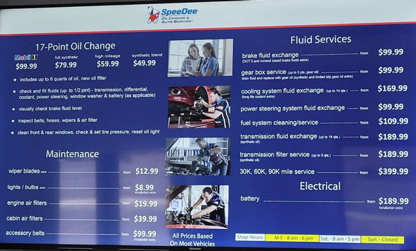 SpeeDee oil change average price